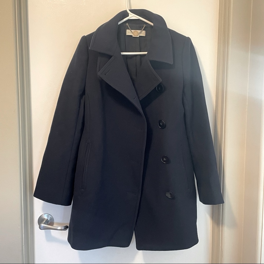 Stella McCartney Double Breasted Long Navy Blue Pea Coat